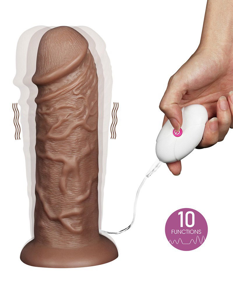 LoveToy - Realistic Chubby Vibrerende Dildo 27 cm - Bruin