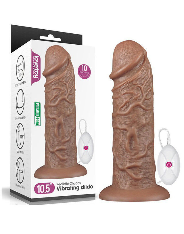 LoveToy - Realistic Chubby Vibrerende Dildo 27 cm - Bruin