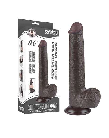 LoveToy - Sliding Skin Dildo 22.8 cm - Zwart