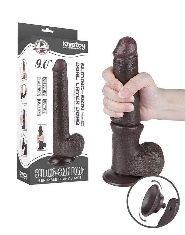 LoveToy - Sliding Skin Dildo 22.8 cm - Zwart