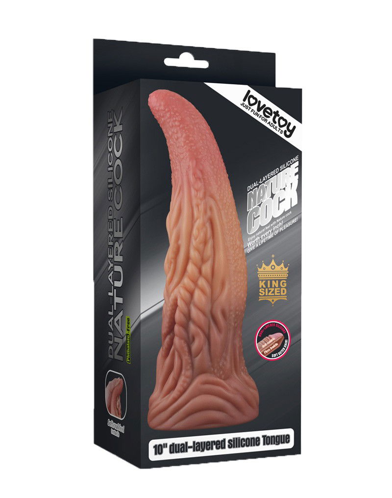 LoveToy - Dildo met Tong 25.4 cm - Nude/Bruin