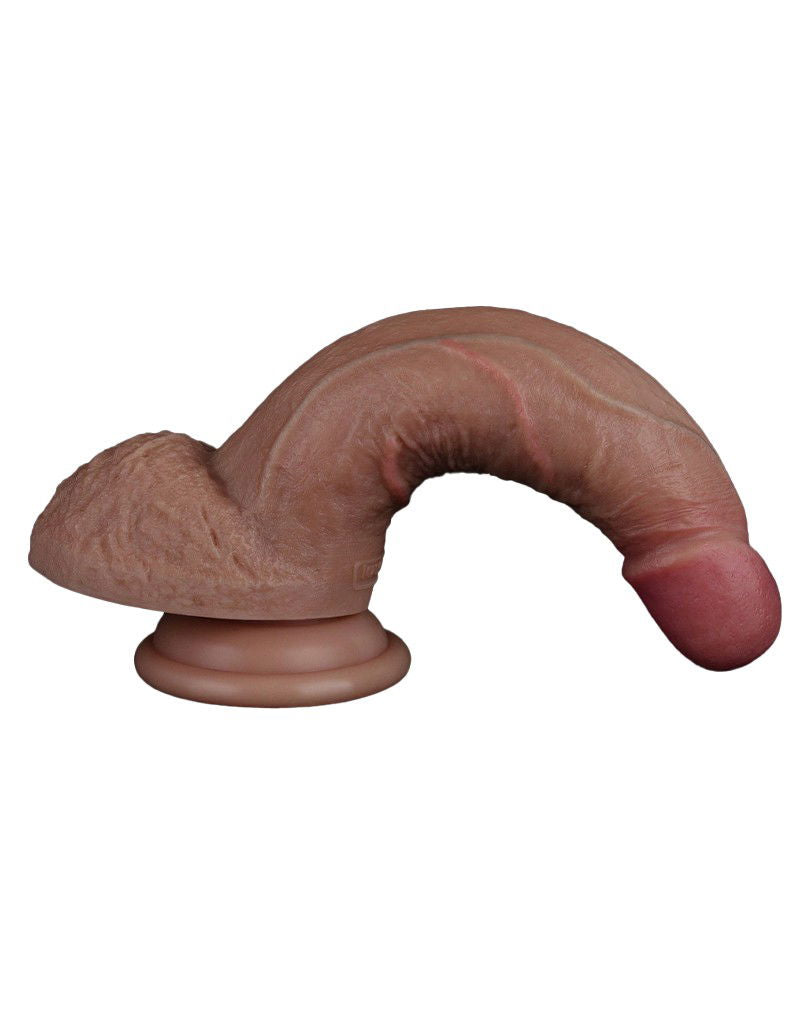 LoveToy - Dubbellaagse siliconen dildo 18,5 cm (Ø 3,7 cm) - Bruin