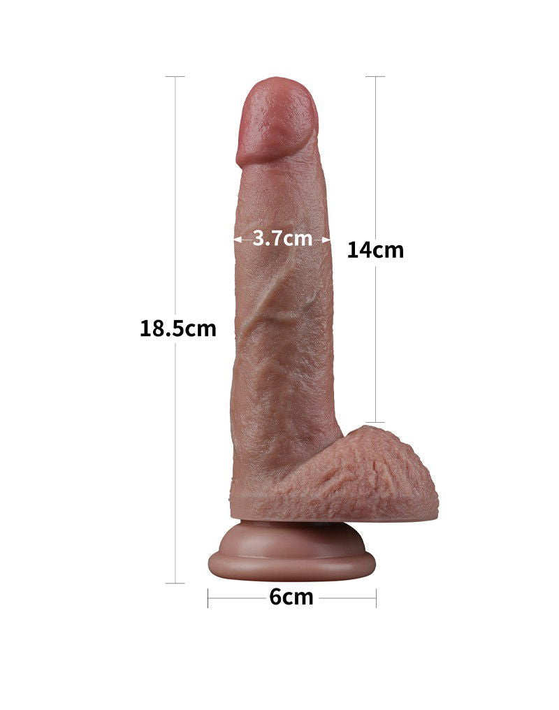 LoveToy - Dubbellaagse siliconen dildo 18,5 cm (Ø 3,7 cm) - Bruin