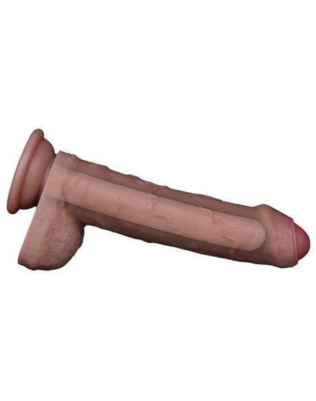 LoveToy - Dubbellaagse siliconen dildo 20,5 cm (Ø 4 cm) - Bruin