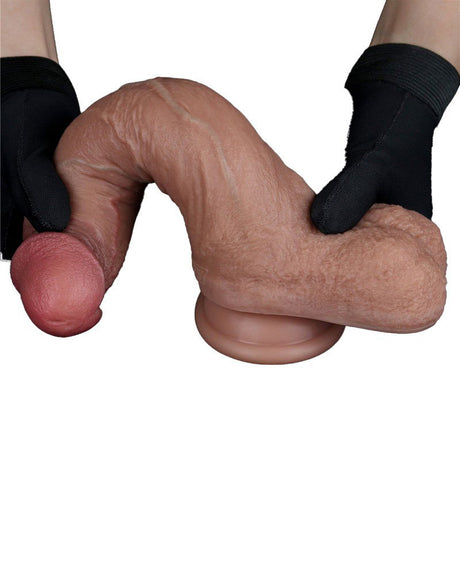 LoveToy - Dubbellaagse siliconen dildo 21,5 cm (Ø 4,2 cm) - Bruin