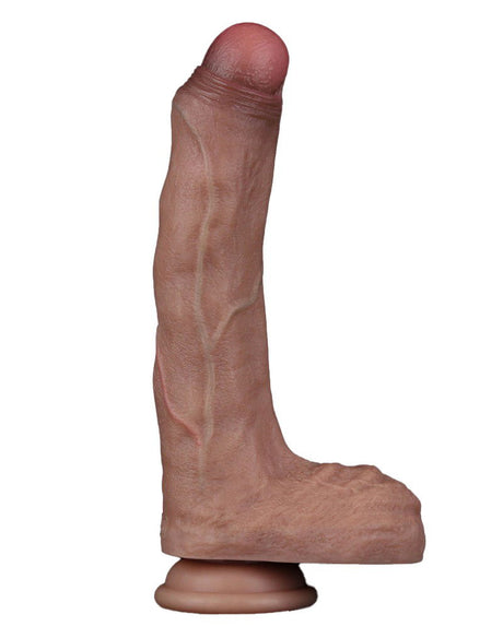 LoveToy - Dubbellaagse siliconen dildo 22 cm (Ø 4,2 cm) - Bruin