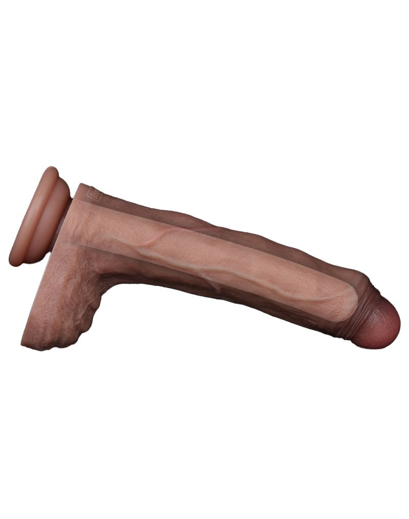 LoveToy - Dubbellaagse siliconen dildo 22 cm (Ø 4,2 cm) - Bruin