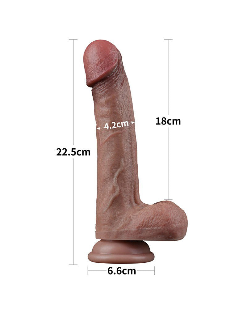LoveToy - Dubbellaagse siliconen dildo 22,5 cm (Ø 4,2 cm) - Bruin
