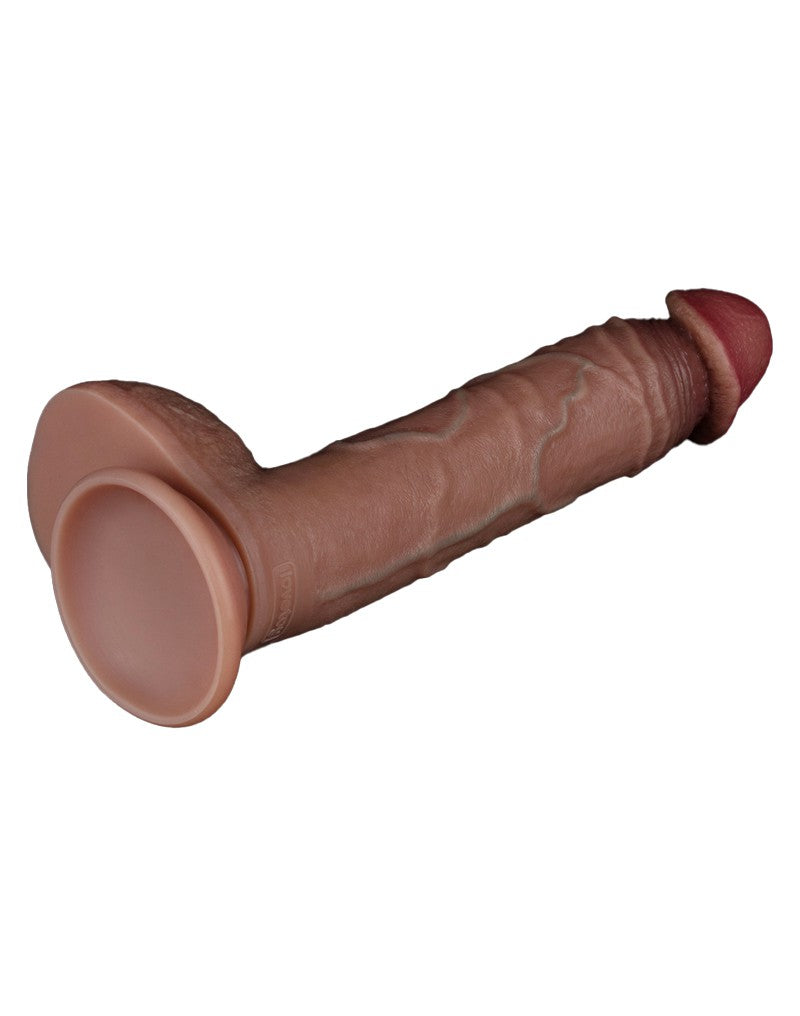 LoveToy - Dubbellaagse siliconen dildo 23,5 cm (Ø 4,3 cm) - Bruin