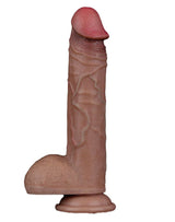 LoveToy - Dubbellaagse siliconen dildo 23,5 cm (Ø 4,3 cm) - Bruin
