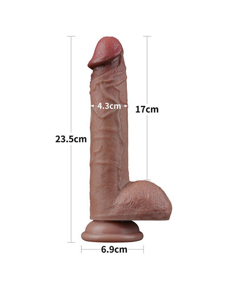 LoveToy - Dubbellaagse siliconen dildo 23,5 cm (Ø 4,3 cm) - Bruin