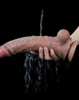 LoveToy - Dubbellaagse siliconen dildo 29.5 cm (Ø 5.5 cm) - Bruin