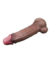 LoveToy - Dubbellaagse siliconen dildo 29.5 cm (Ø 5.5 cm) - Bruin