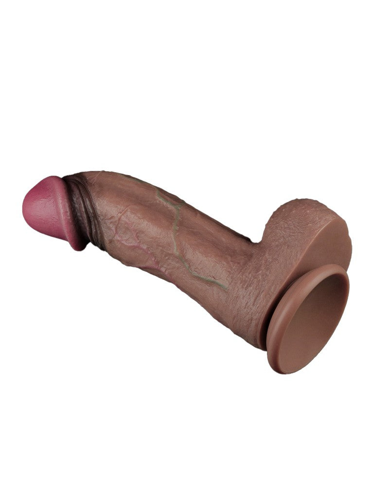 LoveToy - Dubbellaagse siliconen dildo XXL 28 cm (Ø7.4 cm) - Bruin