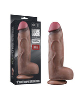 LoveToy - Dubbellaagse siliconen dildo XXL 31 cm (Ø7.6 cm) - Bruin