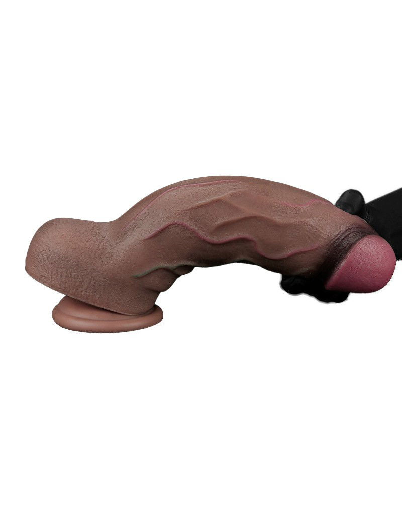 LoveToy - Dubbellaagse siliconen dildo XXL 31 cm (Ø7.6 cm) - Bruin