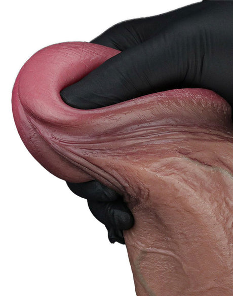 LoveToy - Dubbellaagse siliconen dildo XXL 33 cm (Ø5,5 cm) - Bruin