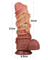 LoveToy - Extreme Dildo met Touw Motief 26.5 cm - Bruin & Nude