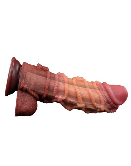 LoveToy - Extreme Dildo met Touw Motief 26.5 cm - Bruin & Nude