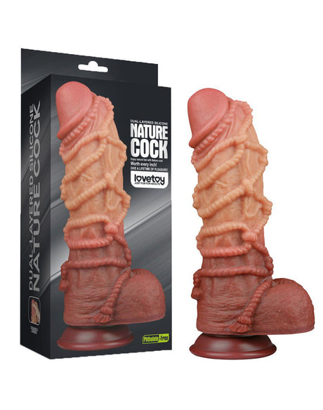 LoveToy - Extreme Dildo met Touw Motief 26.5 cm - Bruin & Nude