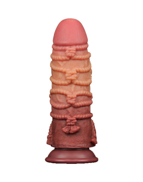 LoveToy - Extreme Dildo met Touw Motief 24 cm - Bruin & Nude