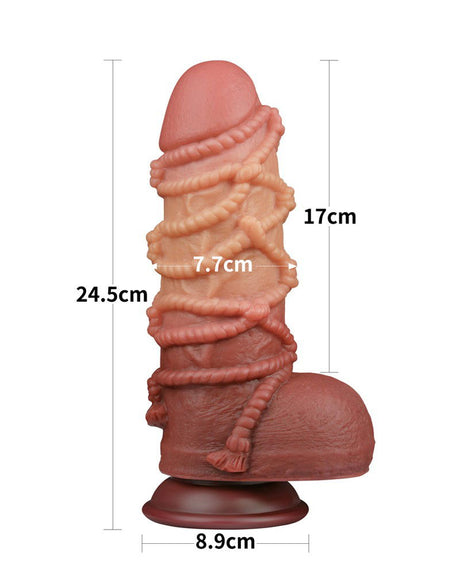 LoveToy - Extreme Dildo met Touw Motief 24 cm - Bruin & Nude