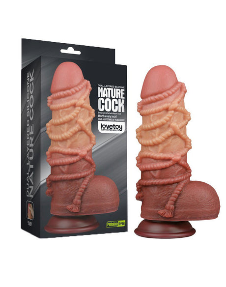 LoveToy - Extreme Dildo met Touw Motief 24 cm - Bruin & Nude
