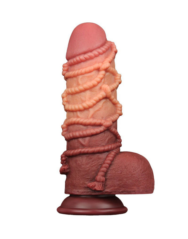 LoveToy - Extreme Dildo met Touw Motief 24 cm - Bruin & Nude