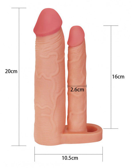 LoveToy - Pleasure X Tender Double Penis Sleeve + 5 cm - Nude