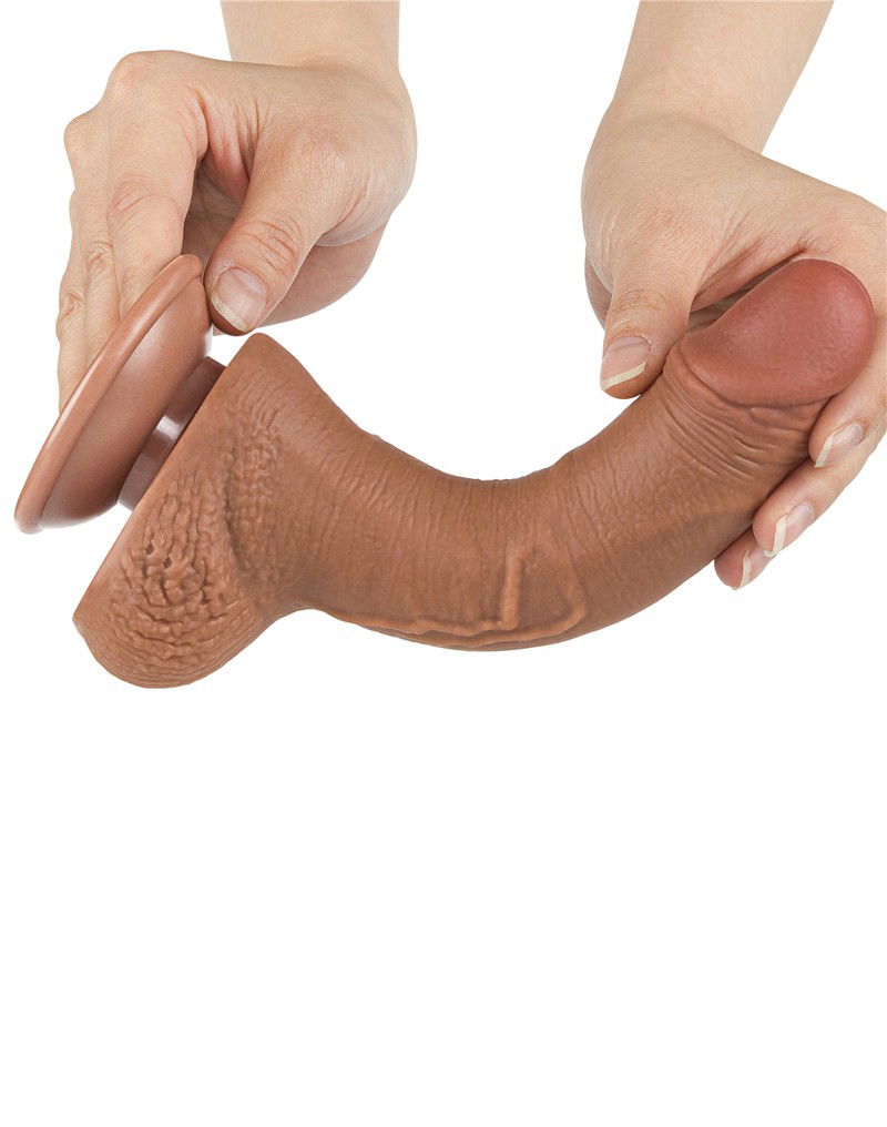 LoveToy - Sliding Skin Dildo 19,5 cm (Ø 3,5 cm) - Bruin