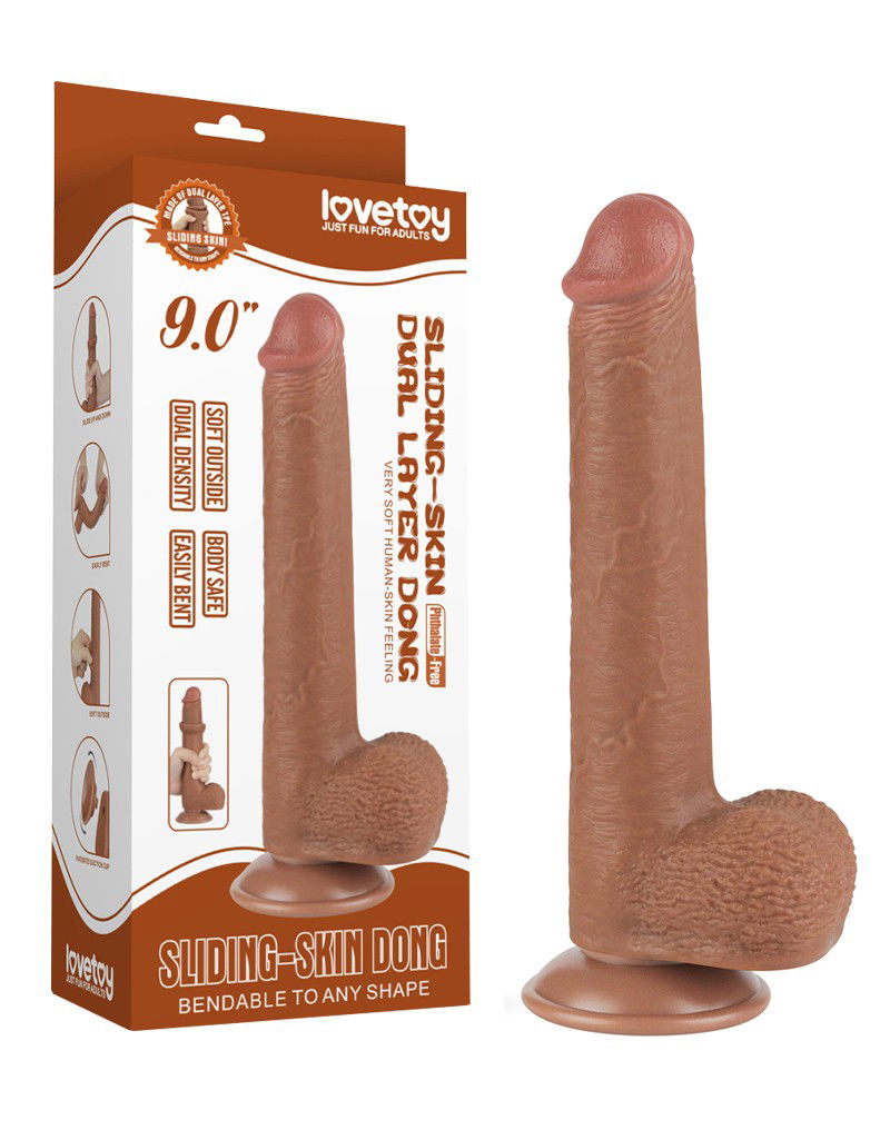 LoveToy - Sliding Skin Dildo 22 cm (Ø 3,7 cm) - Bruin