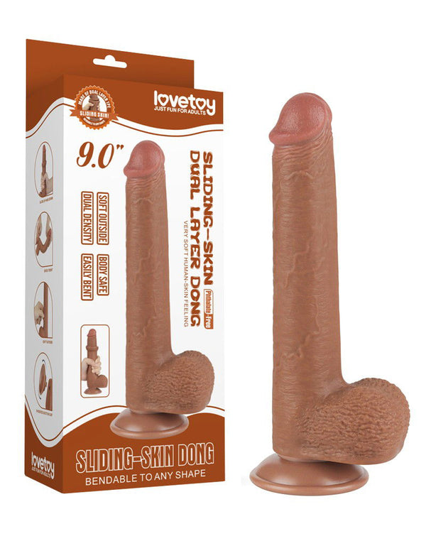 LoveToy - Sliding Skin Dildo 22 cm (Ø 3,7 cm) - Bruin
