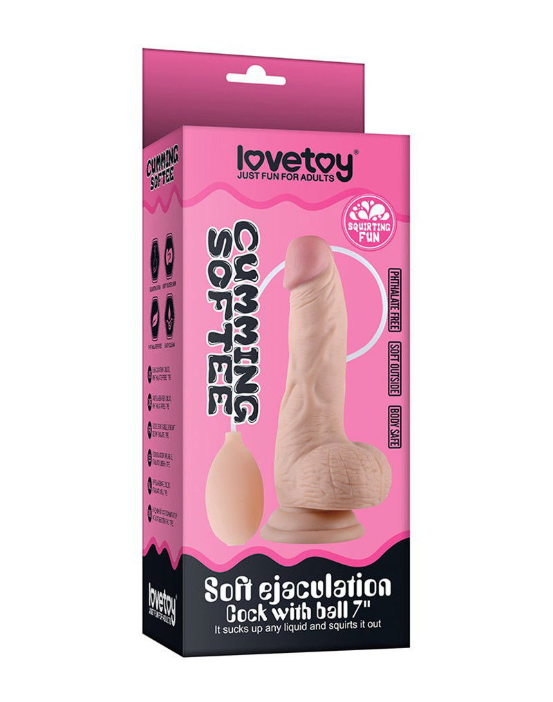LoveToy - Soft Ejaculation Cock met testikels 20 cm - Squirting Dildo - Nude