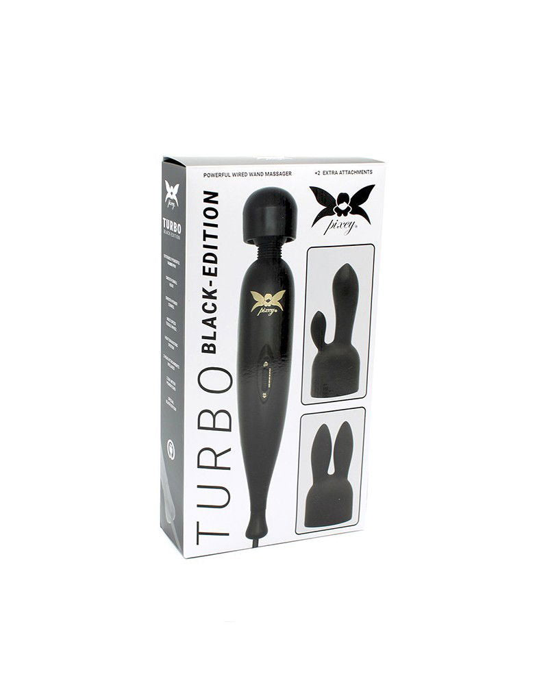 Pixey - Pixey Turbo - Wand Vibrator met 2 Opzetstukken - Zwart