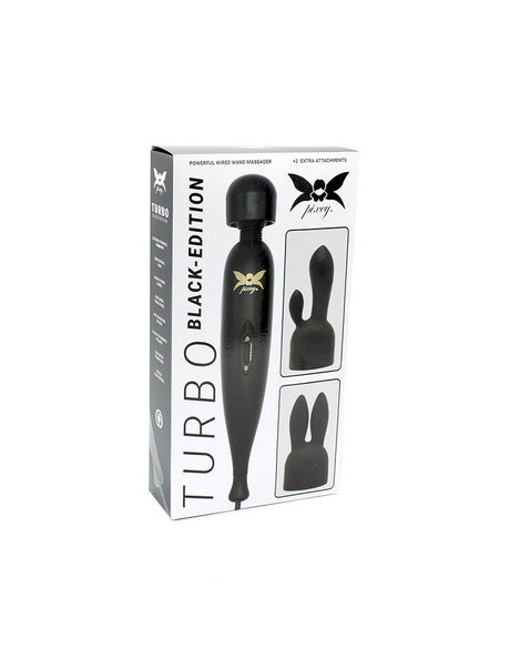 Pixey - Pixey Turbo - Wand Vibrator met 2 Opzetstukken - Zwart