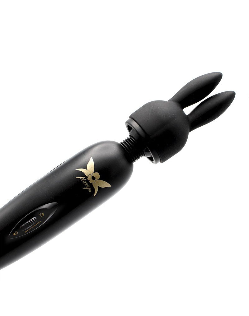 Pixey - Pixey Turbo - Wand Vibrator met 2 Opzetstukken - Zwart