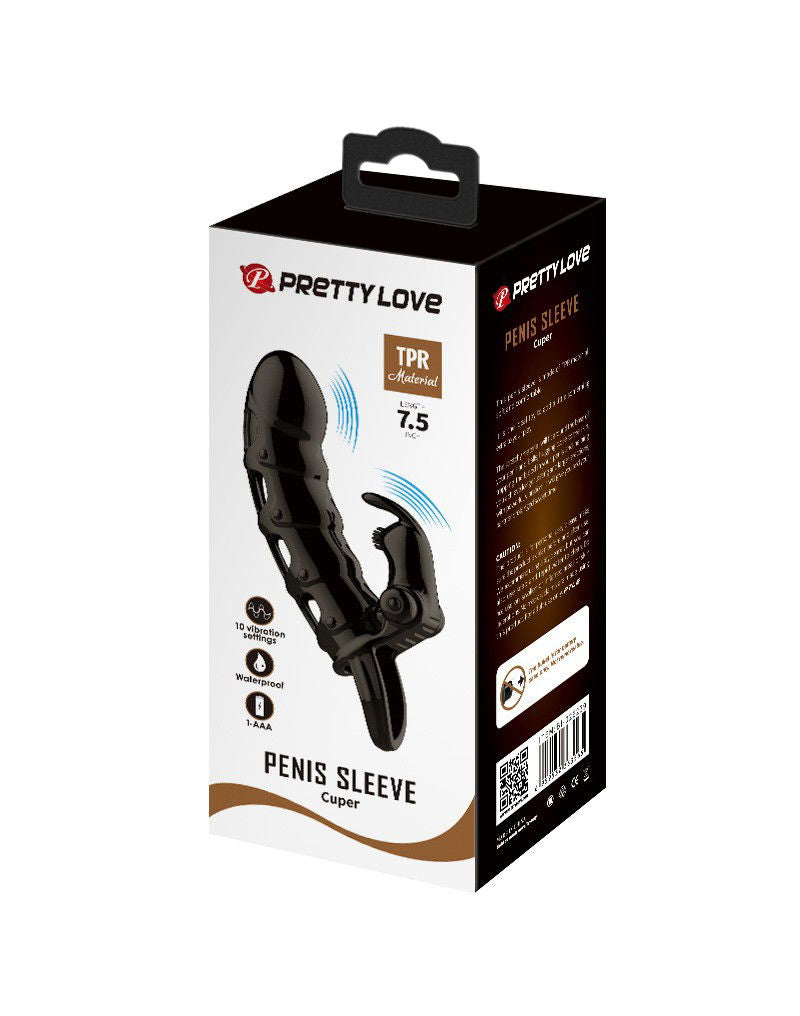 Pretty Love - Cuper - Penis Sleeve + Rabbit Vibrator - Zwart