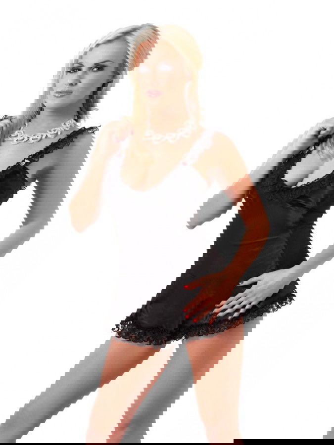 Amorable by Rimba - Babydoll met slip - One Size - Zwart