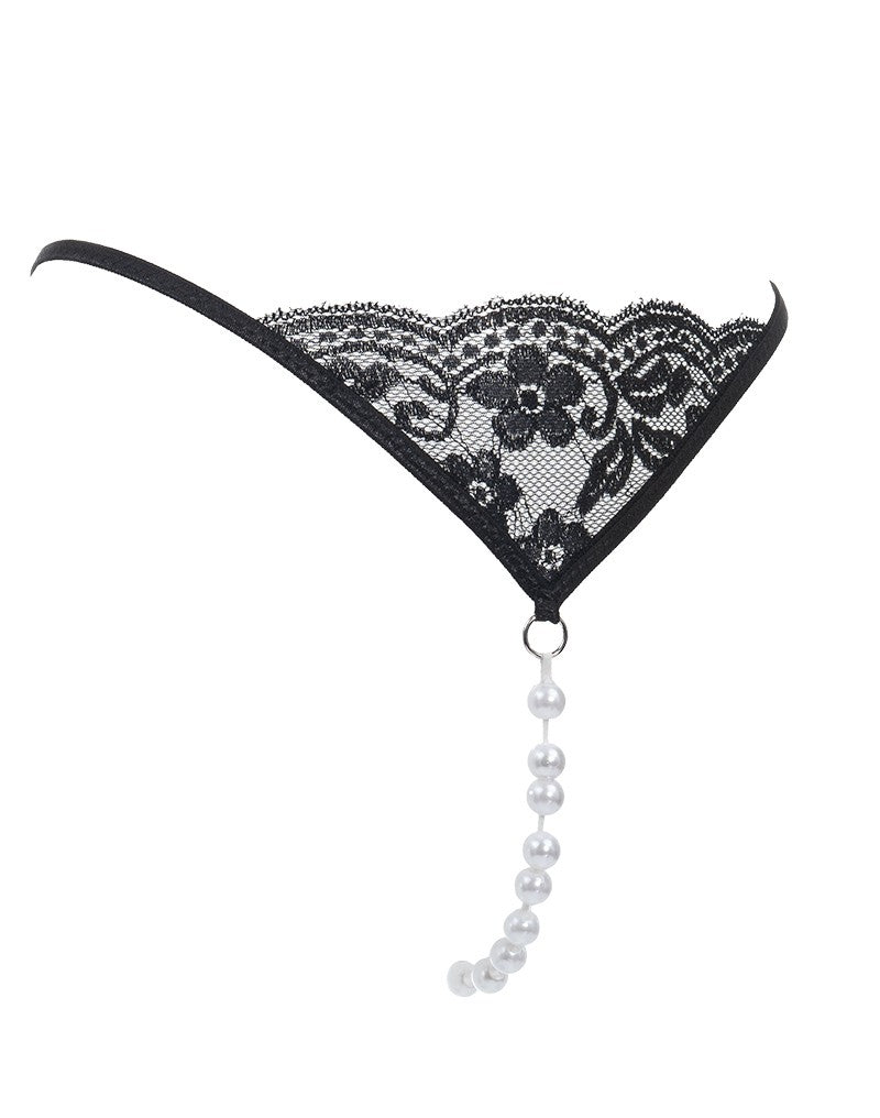 Amorable by Rimba - G-string met parels - One Size - Zwart