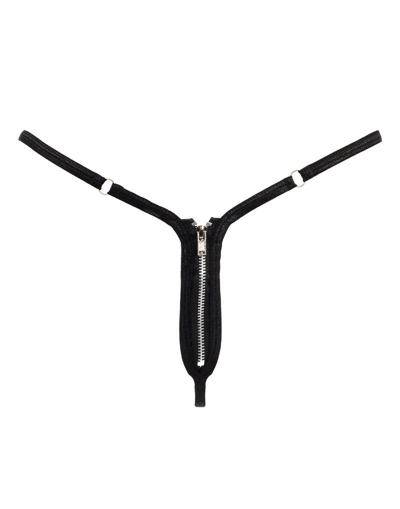 Amorable by Rimba - Mini G-string met Ritssluiting - One Size - Zwart