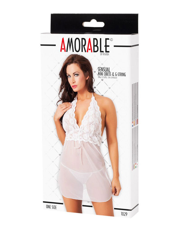 Amorable by Rimba - Mini Jurk met G-string - One Size - Wit