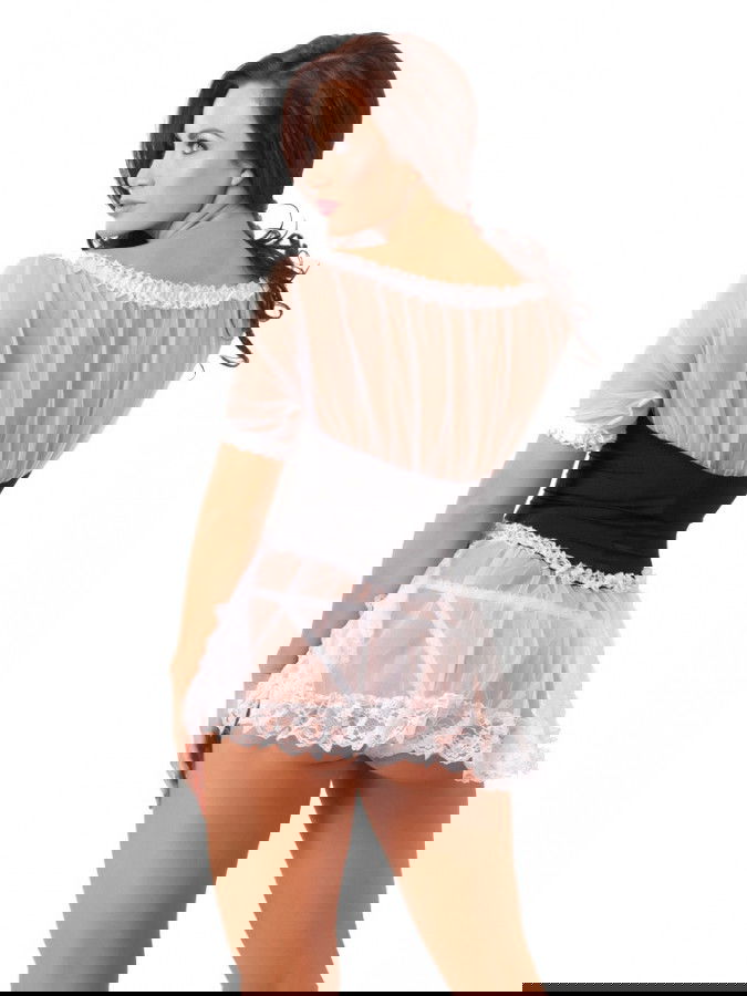 Amorable by Rimba - Serveerster Jurk en slip - One Size - Zwart / Wit