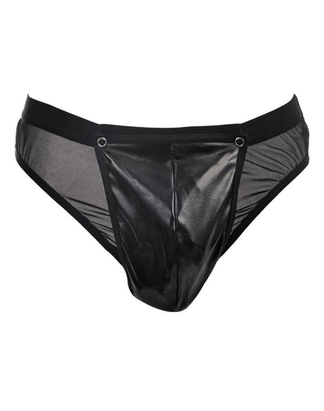 Amorable by Rimba - Doorzichtige string met lak look - One Size - Zwart