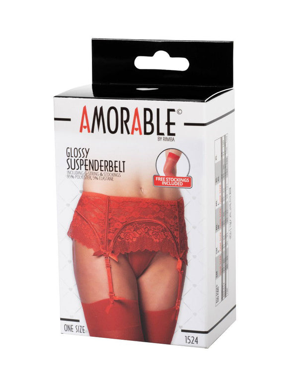 Amorable by Rimba - Jarretelgordel met G-string en Kousen - One Size