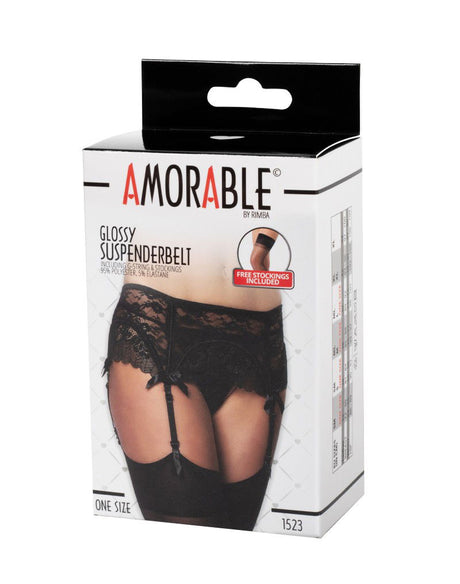 Amorable by Rimba - Jarretelgordel met G-string en Kousen - One Size