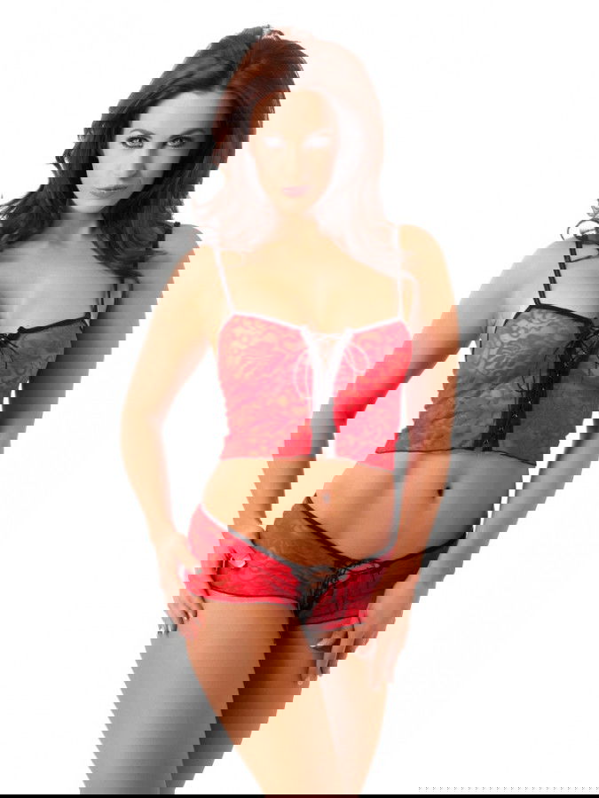 Amorable by Rimba - Top en Hotpants - One Size - Zwart / Rood