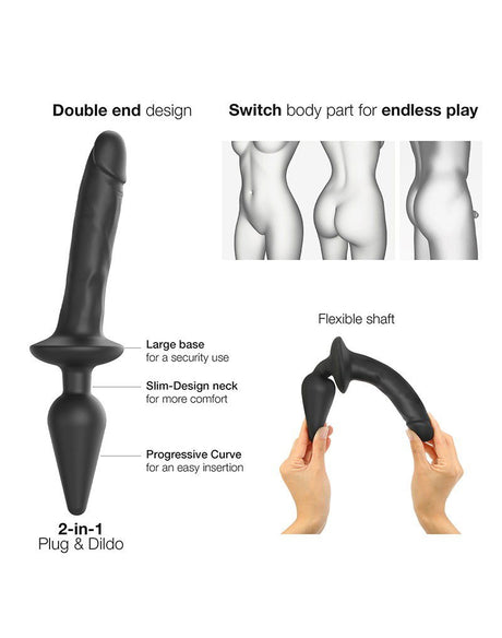 Strap-On-Me - Realistische Switch Plug-In - 2-in-1 Dildo & Butt Plug Maat S - Zwart