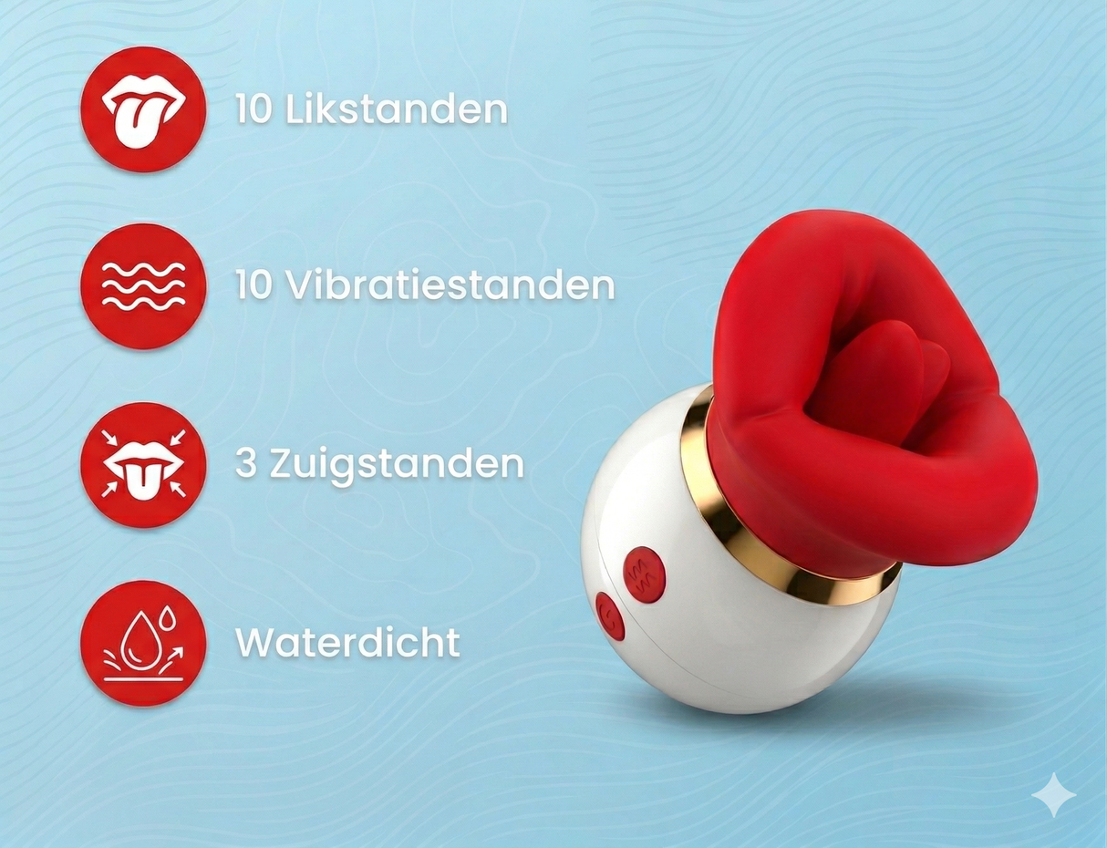 STHER 3-in-1 Clitoris Stimulator - Met Tongbeweging & Vibratie - Rood - Incl. 250ml Glijmiddel.